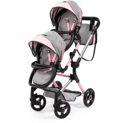 Bayer Design Zwillings-Puppenwagen Twin Neo Grau/rosa, Mit Schmetterling
