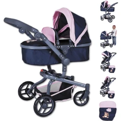 Knorr Toys® Puppenwagen Boonk - "Navy Pink Bear" Blau